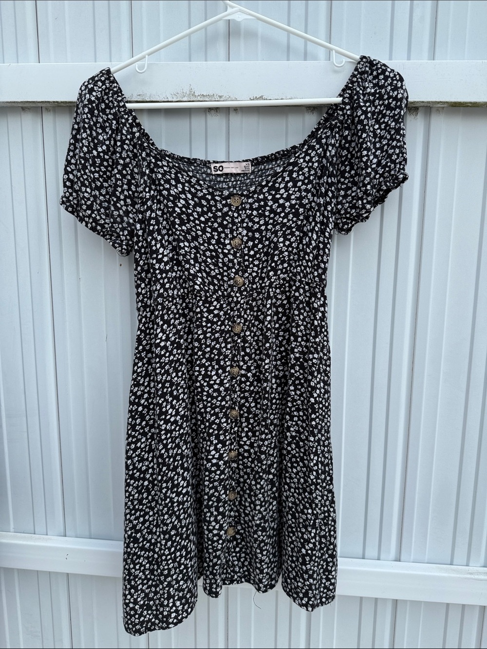 SO Black and White Floral Mini Dress with Buttons